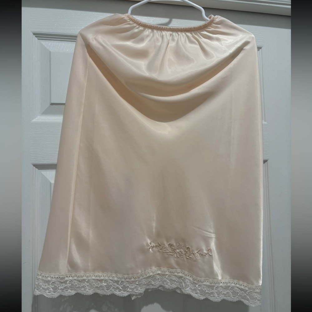 Dior Cream Satin Lace Hem Skirt
